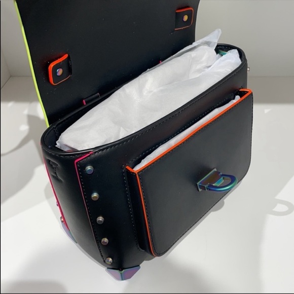 Michael Kors MK Manhattan neon contrast
trim black satchel bag crossbody - Picture 5 of 9